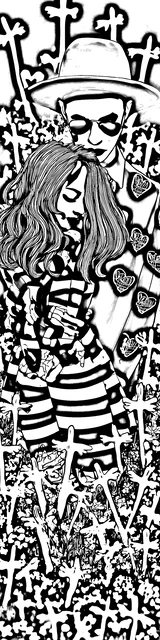 Free colorable bookmarks of a halloween themed romance couple